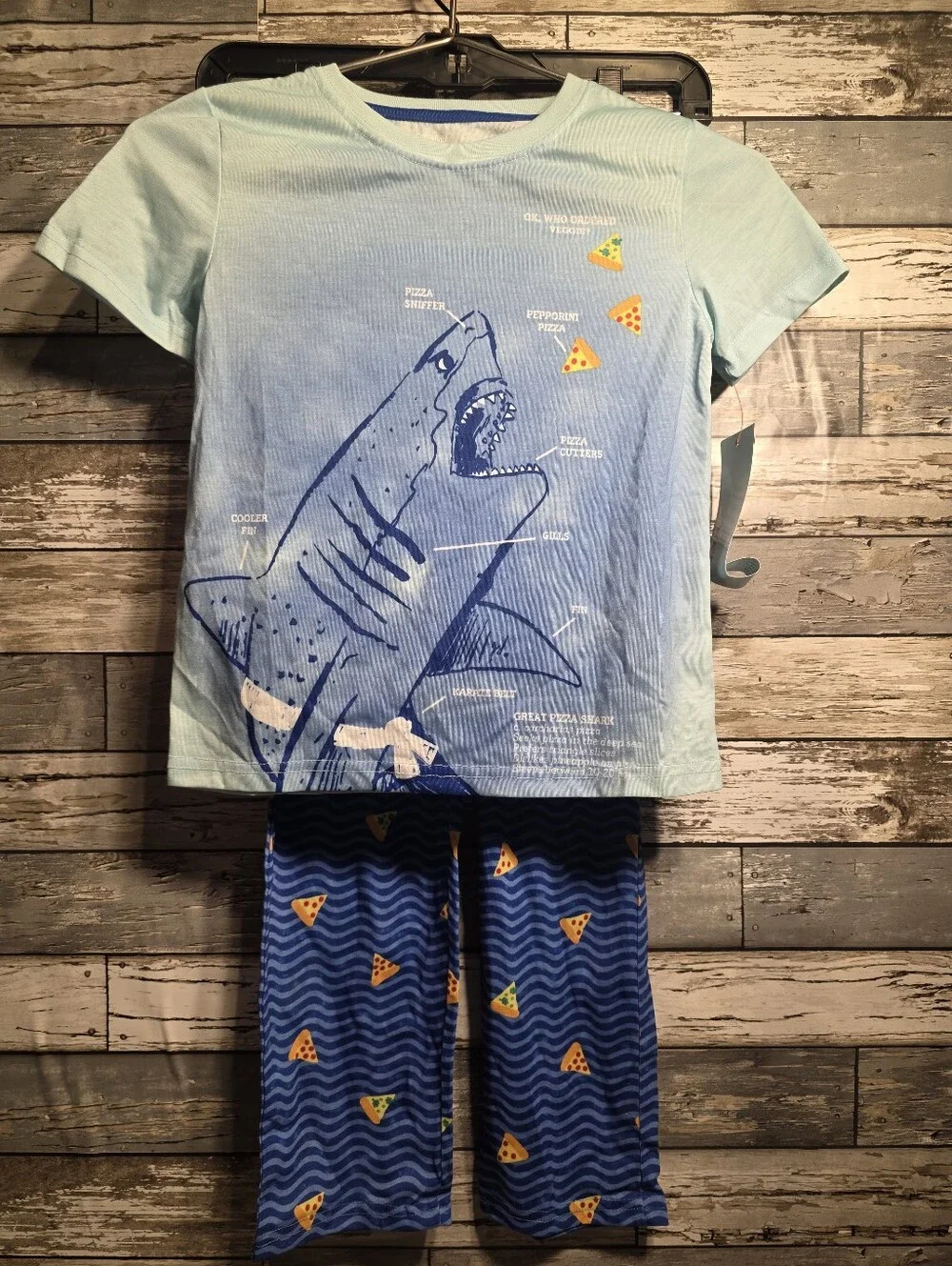 Cat & Jack Light Blue Shark and Pizza Pajama Set
